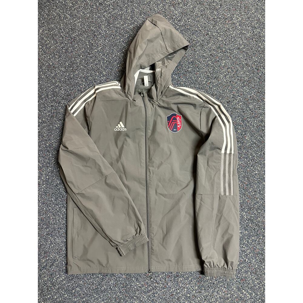 XL Gray Adidas St. Louis City SC Men's Raincoat Foldable Hood